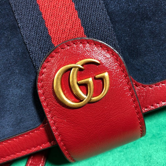 Gucci經典款女包 548304 古馳Ophidia系列 GG郵差包 古奇女士翻蓋包 Gucci藍紅磨砂皮斜挎包  gqy1949